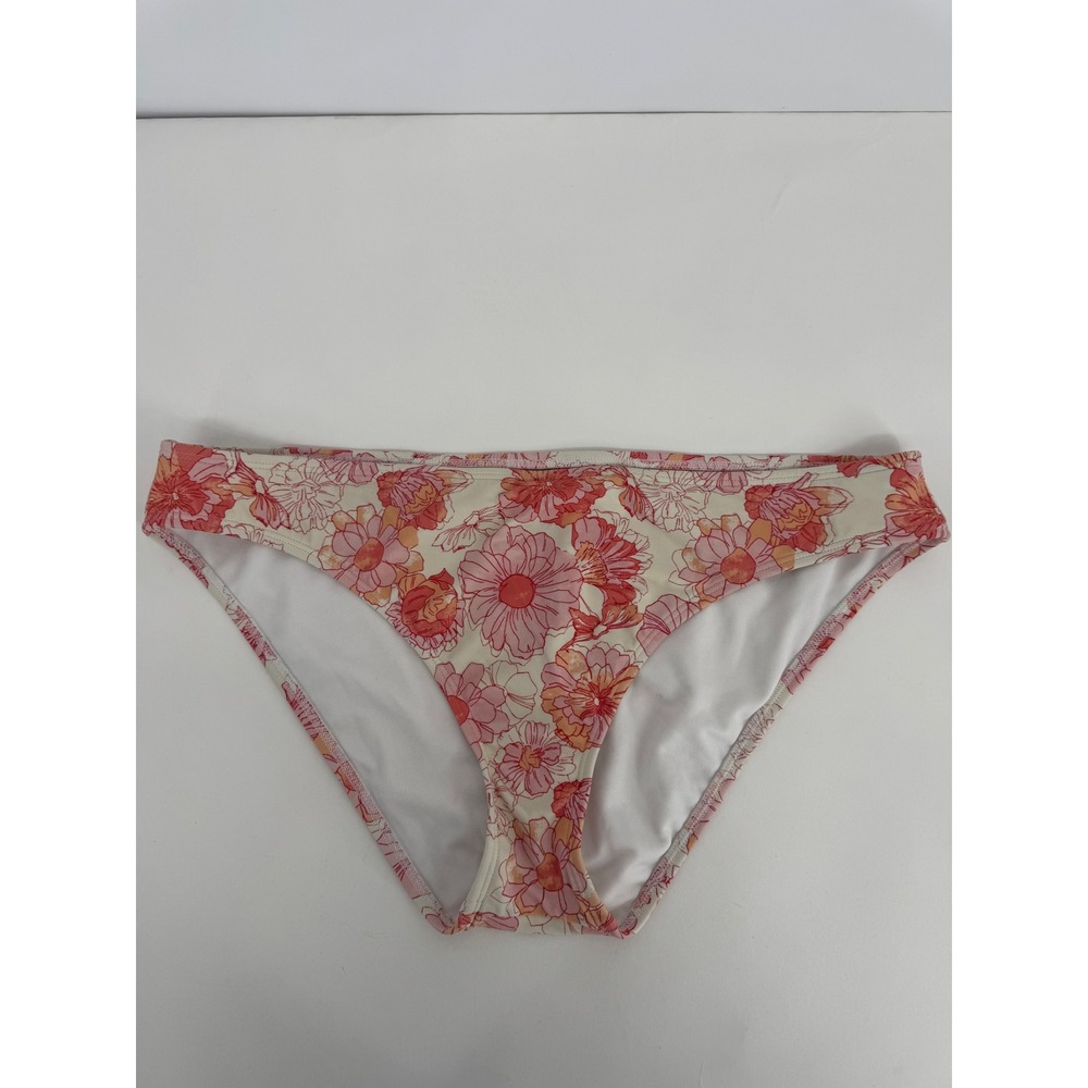 Shade & Shore Womens Floral Bikini Bottoms Pink Orange White Swim Briefs Sz L